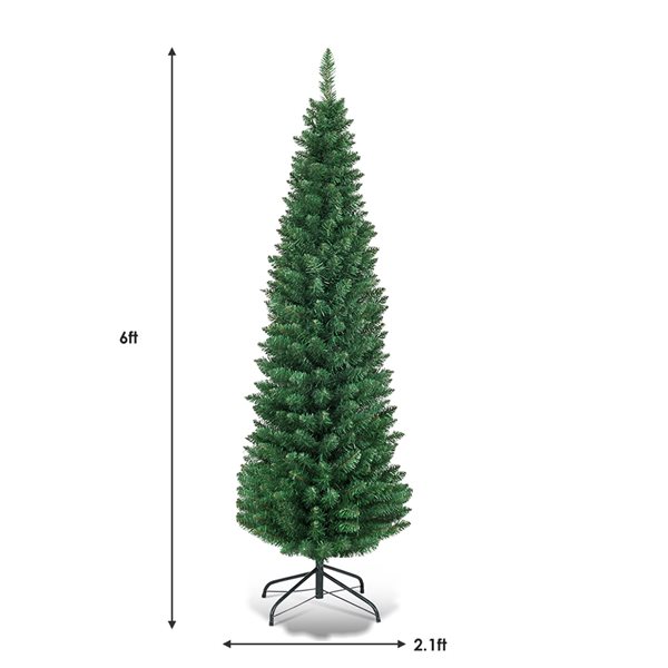 Costway 6-ft PVC Artificial Pencil Christmas Tree Slim with Stand Home Holiday Decor Green