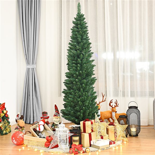 Costway 6-ft PVC Artificial Pencil Christmas Tree Slim with Stand Home Holiday Decor Green