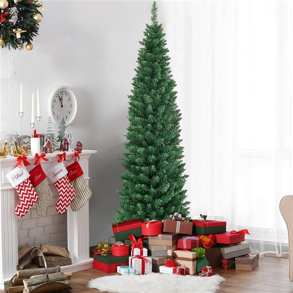 Costway 6-ft PVC Artificial Pencil Christmas Tree Slim with Stand Home Holiday Decor Green