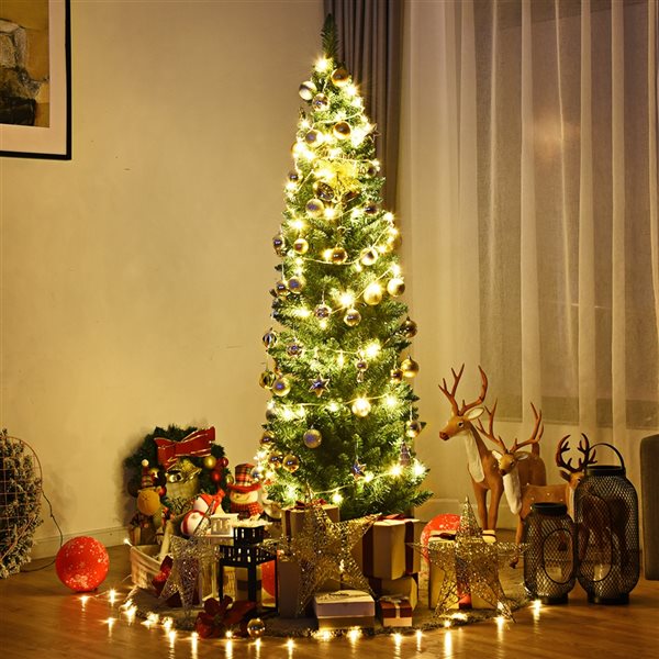 Costway 6-ft PVC Artificial Pencil Christmas Tree Slim with Stand Home Holiday Decor Green