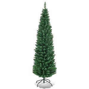 Costway 6-ft PVC Artificial Pencil Christmas Tree Slim with Stand Home Holiday Decor Green