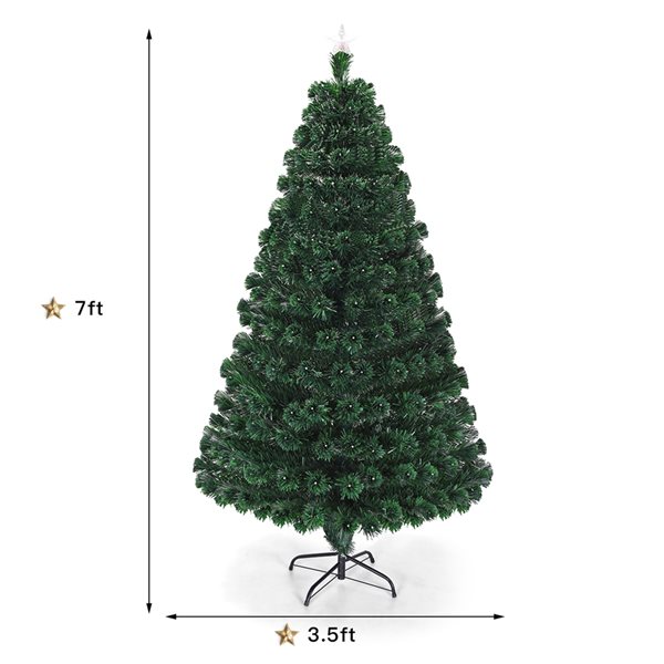 Costway 7-ft Pre-Lit Artificial Christmas Tree Fibre Optic with Multicolour LED Lights and Stand