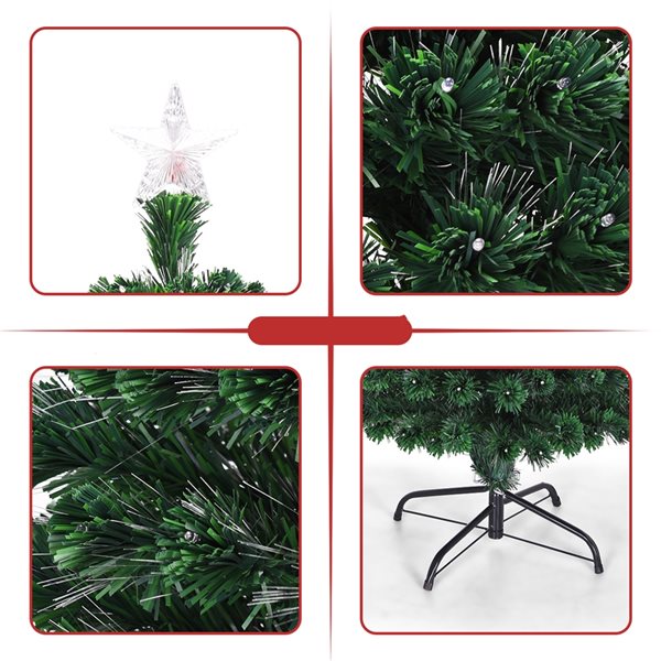 Costway 7-ft Pre-Lit Artificial Christmas Tree Fibre Optic with Multicolour LED Lights and Stand