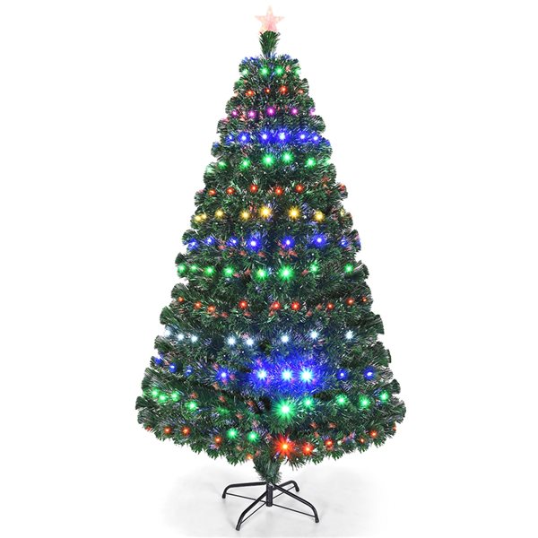 Costway 7-ft Pre-Lit Artificial Christmas Tree Fibre Optic with Multicolour LED Lights and Stand