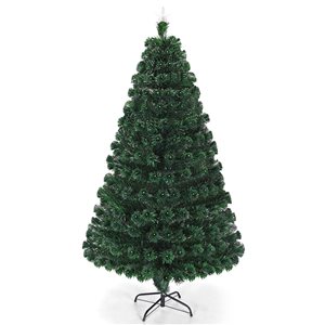 Costway 7-ft Pre-Lit Artificial Christmas Tree Fibre Optic with Multicolour LED Lights and Stand