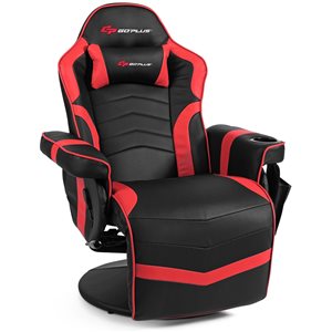 Costway Black and Red Faux Leather Powered Massage Gaming Recliner