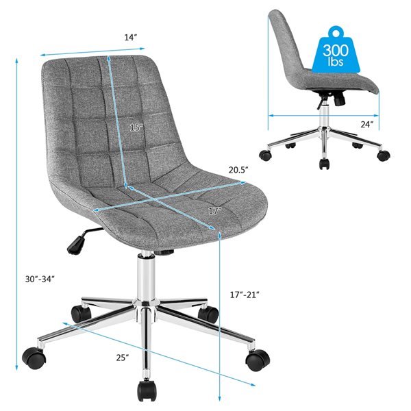 Costway Grey Contemporary Ergonomic Adjustable Height Task Chair