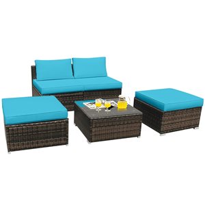 Costway 5-Piece Patio Rattan Wicker Furniture Set - Turquoise