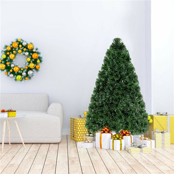 Costway 4-ft Pre-Lit Fibre Optic Artificial PVC Christmas Tree with Metal Stand