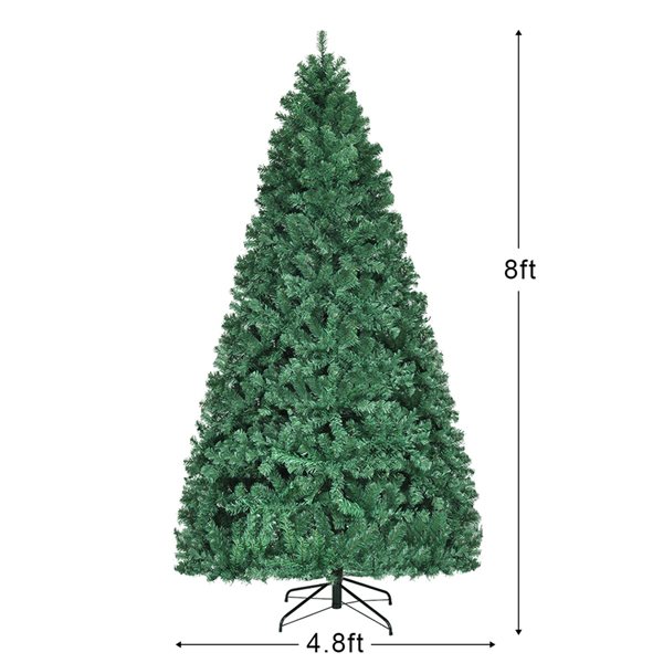 Costway 8-ft Pre-Lit Hinged PVC Artificial Christmas Tree with 430 LED Lights and Stand Green