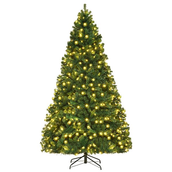 Costway 8-ft Pre-Lit Hinged PVC Artificial Christmas Tree with 430 LED Lights and Stand Green