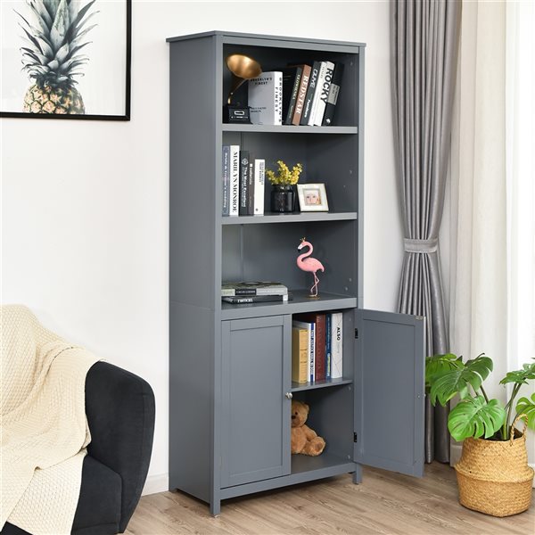 Costway Grey Composite 3-shelf Standard Bookcase HW61830GR | RONA