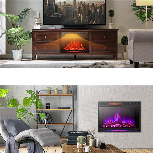 Costway 28-in W Black Metal Freestanding and Recessed Infrared Quartz Electric Fireplace