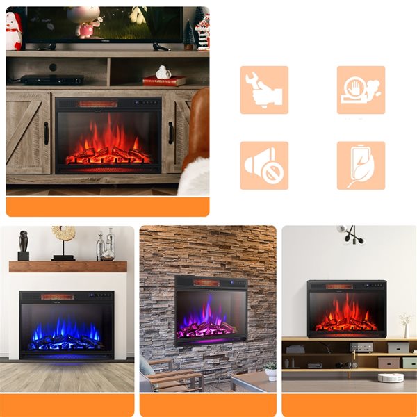 Costway 28-in W Black Metal Freestanding and Recessed Infrared Quartz Electric Fireplace