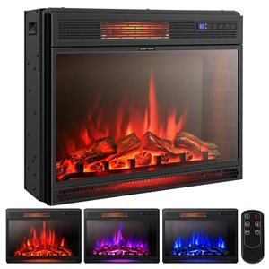 Costway 28-in W Black Metal Freestanding and Recessed Infrared Quartz Electric Fireplace