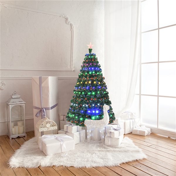 Costway 5-ft Pre-Lit Artificial Christmas Tree Fibre Optic with Multicolour LED Lights and Stand