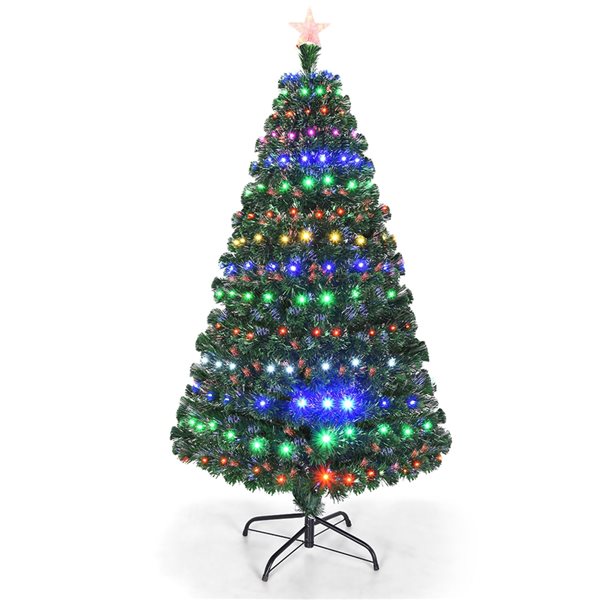 Costway 5-ft Pre-Lit Artificial Christmas Tree Fibre Optic with Multicolour LED Lights and Stand