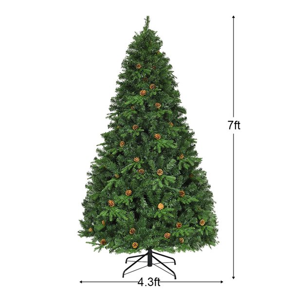 Costway 7-ft Pre-Lit Artificial Christmas Tree Hinged with 460 LED Lights and Pine Cones
