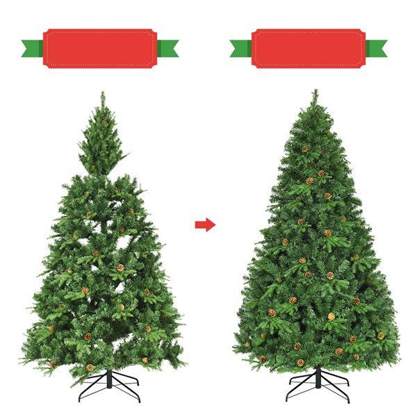 Costway 7-ft Pre-Lit Artificial Christmas Tree Hinged with 460 LED Lights and Pine Cones