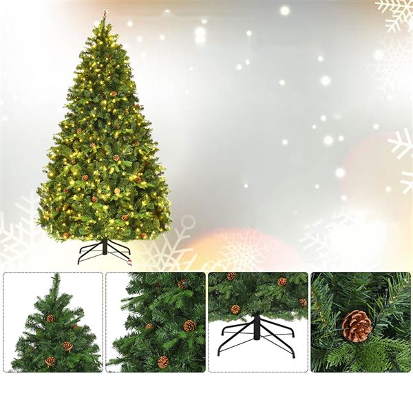Costway 7-ft Pre-Lit Artificial Christmas Tree Hinged with 460 LED Lights and Pine Cones