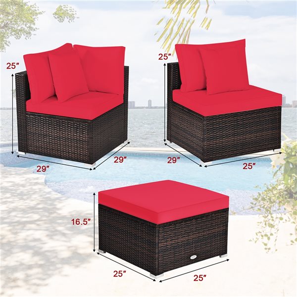 Costway 4-Piece Patio Rattan Wicker Furniture Set - Red