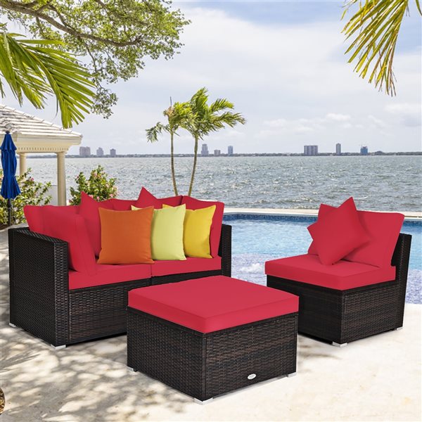 Costway 4-Piece Patio Rattan Wicker Furniture Set - Red