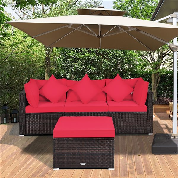 Costway 4-Piece Patio Rattan Wicker Furniture Set - Red