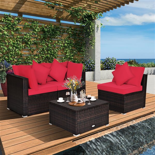 Costway 4-Piece Patio Rattan Wicker Furniture Set - Red