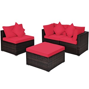 Costway 4-Piece Patio Rattan Wicker Furniture Set - Red