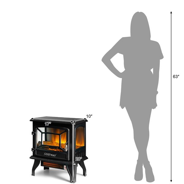 Costway 17-in W Black Steel Freestanding Fan-Forced Electric Fireplace