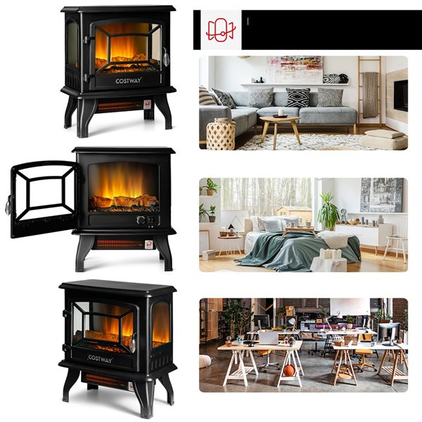 Costway 17-in W Black Steel Freestanding Fan-Forced Electric Fireplace