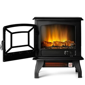 Costway 17-in W Black Steel Freestanding Fan-Forced Electric Fireplace