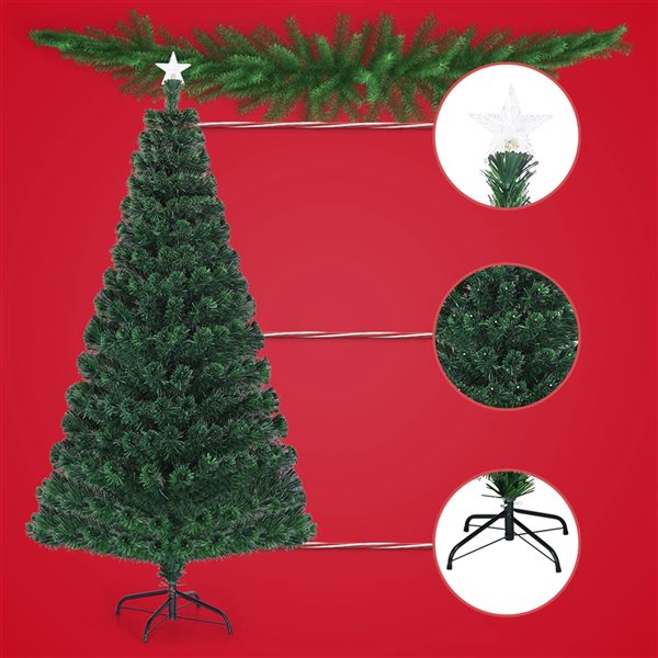 Costway 6-ft Pre-Lit Artificial Christmas Tree Fibre Optic with 230 LED Lights and Top