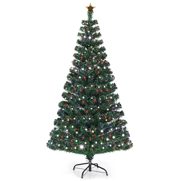 Costway 6-ft Pre-Lit Artificial Christmas Tree Fibre Optic with 230 LED ...