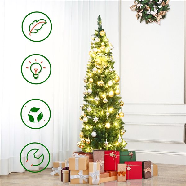 Costway 5-ft PVC Artificial Pencil Christmas Tree Slim with Stand Home Holiday Decor Green