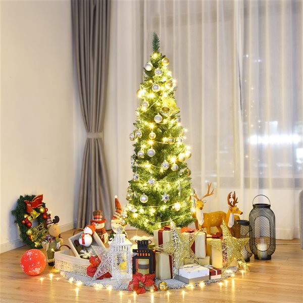 Costway 5-ft PVC Artificial Pencil Christmas Tree Slim with Stand Home Holiday Decor Green