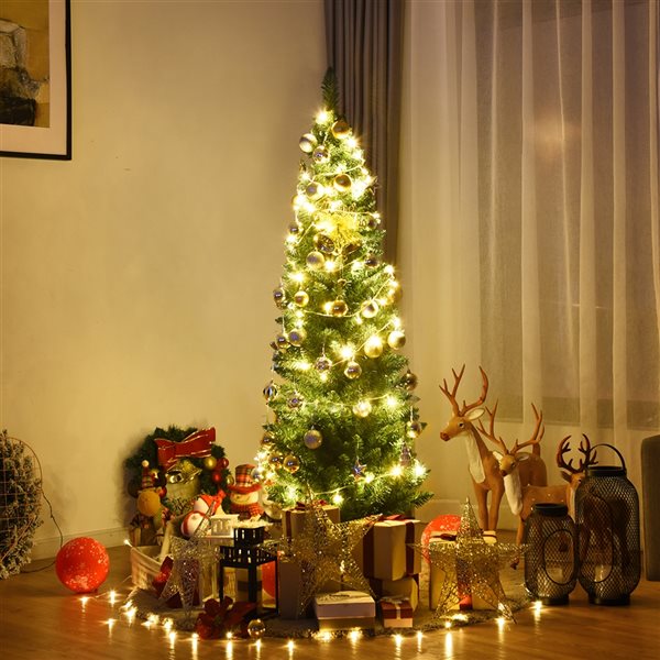 Costway 5-ft PVC Artificial Pencil Christmas Tree Slim with Stand Home Holiday Decor Green