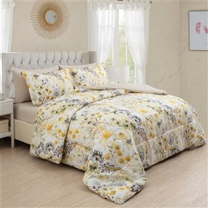 Marina Decoration Yellow Microfibre with Polyester Fill Hydrangea Floral Queen Comforter Set - 7-Piece