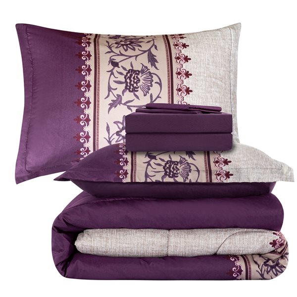 Ens. de courtepointe florale Marina Decoration pour grand lit en microfibre mauve avec rembourrage en polyester, 7 mcx