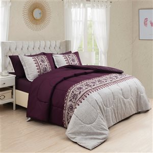 Marina Decoration Purple Microfibre with Polyester Fill Floral Queen Comforter Set - 7-Piece