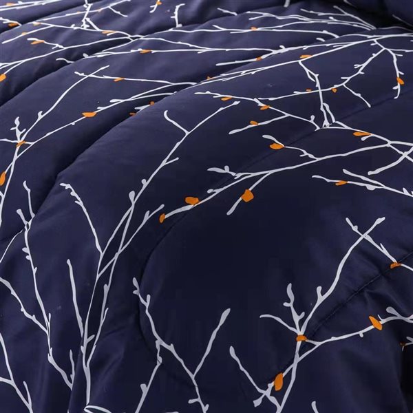 Marina Decoration Navy Blue Microfibre with Polyester Fill Floral Queen Comforter Set - 7-Piece