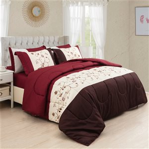 Marina Decoration Burgundy/Red Microfibre with Polyester Fill Floral King Comforter Set - 7-Piece