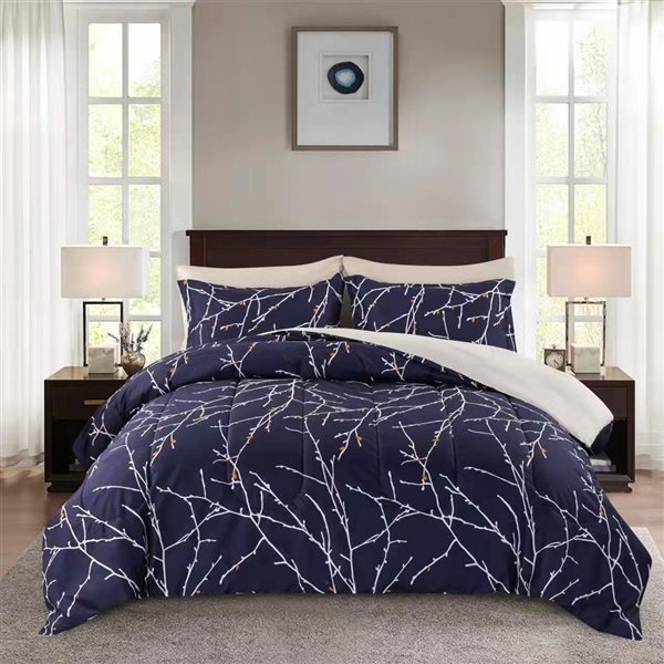 Marina Decoration Navy Blue Microfibre with Polyester Fill Floral Full Comforter Set - 7-Piece