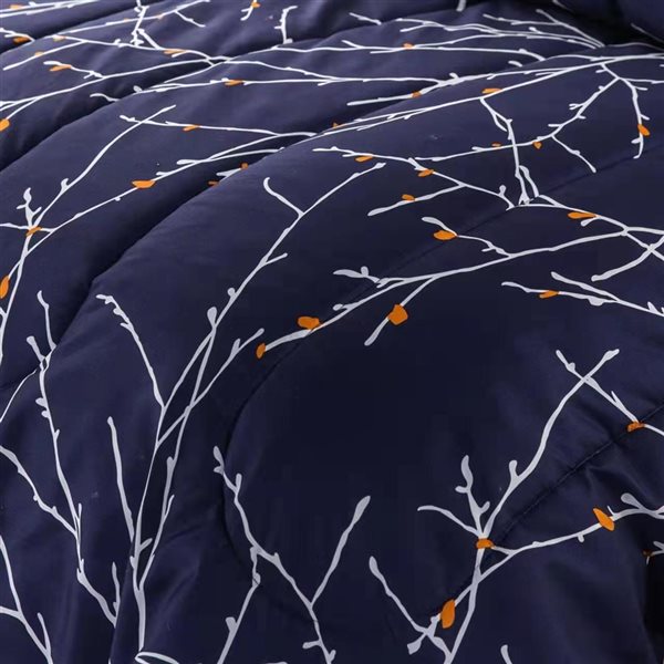 Marina Decoration Navy Blue Microfibre with Polyester Fill Floral Full Comforter Set - 7-Piece