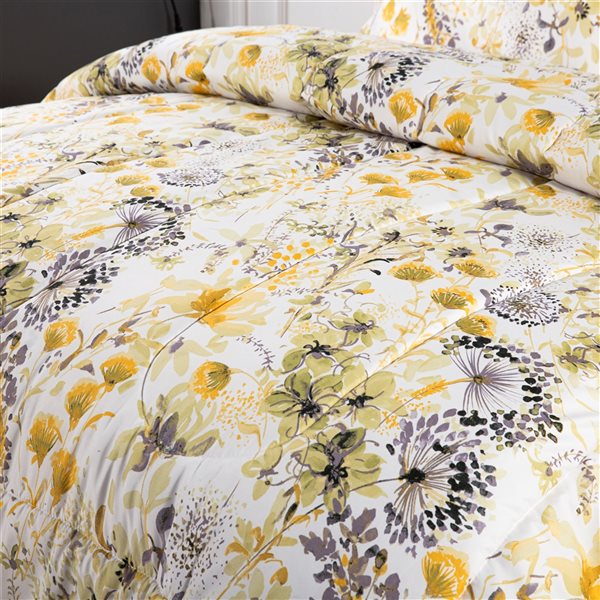 Marina Decoration Yellow Microfibre with Polyester Fill Hydrangea Floral Full Comforter Set - 7-Piece