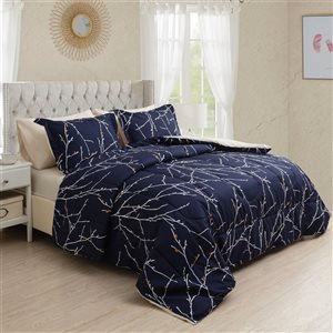 Marina Decoration Navy Blue Microfibre with Polyester Fill Floral King Comforter Set - 7-Piece