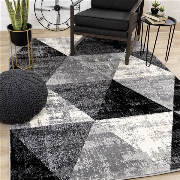 Kalora Century 3ft x 8ft Black Rectangular Indoor Geometric Mid