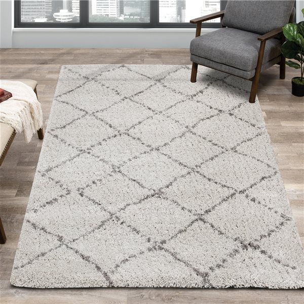 Kalora Maroq 8-ft x 11-ft White Rectangular Indoor Geometric ...