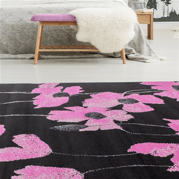 Kalora Faira 5ft x 7ft Black Rectangular Indoor Floral/Botanical Mid