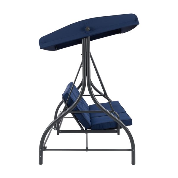 CorLiving Convertible Patio Swing with Canopy - Navy Blue